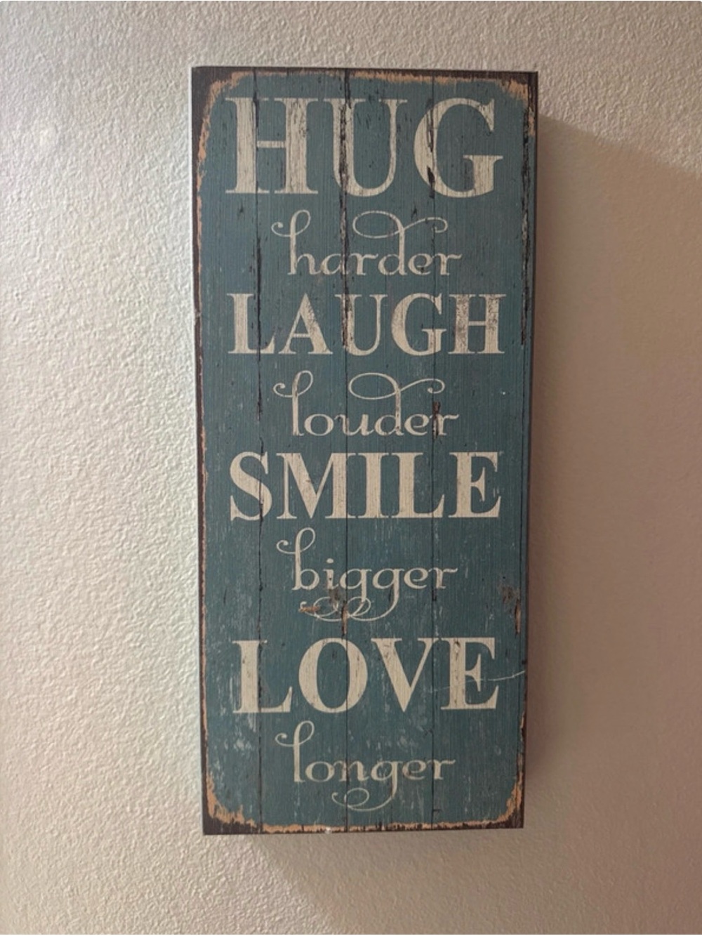 Turquoise Rustic 'Hug Laugh Smile Love' Wall Plaque